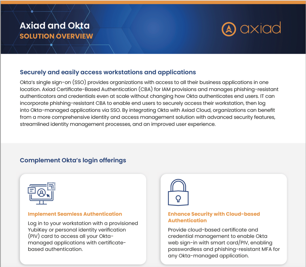 Snapshot of the Axiad and Okta Solution Overview Datasheet